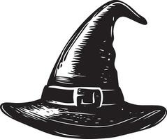 Halloween Witch hat linear black vector