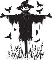 Scarecrow Halloween with crows clean simple black vector