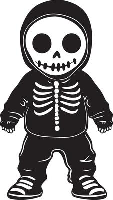 Little kid wearing Skeleton suit costume silhouette black