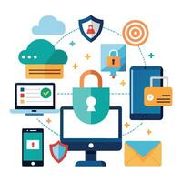 Visual Representation of Cybersecurity Solutions Designed for Online User Safety and Protection vector