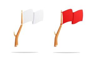 Red and white flag on tree branch isolated on white babckground vector