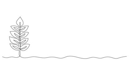 One line art drawing leaf banner with copy space. Autumn nature minimalist background with place for text. Vegetable concept. Continuous hand drawn design graphic illustration. vector