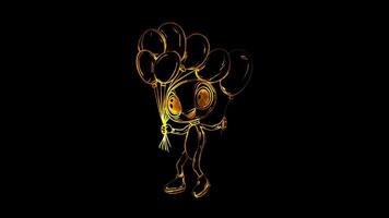 Neon frame effect,Playful Alien with Balloons on black background video