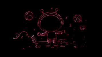 Neon frame effect,Cheerful Alien in a Spacesuit on black background video