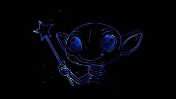 Neon frame effect,Happy Alien with a Star Wand on black background video
