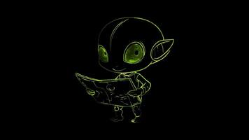 Neon frame effect,Adorable Alien with a Space Map on black background video