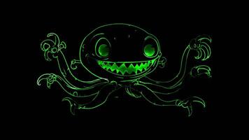 Neon frame effect,Happy Alien with a Big Smile on black background video