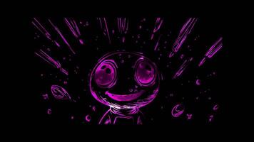 Neon frame effect,Playful Alien and Meteor Shower on black background video