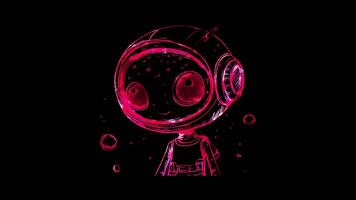 Neon frame effect,Adorable Alien with a Space Helmet on black background video