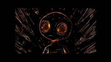 Neon frame effect,Playful Alien and Meteor Shower on black background video