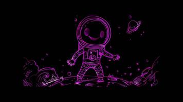 Neon frame effect,Cheerful Alien in a Spacesuit on black background video