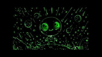Neon frame effect,Playful Alien and Meteor Shower on black background video
