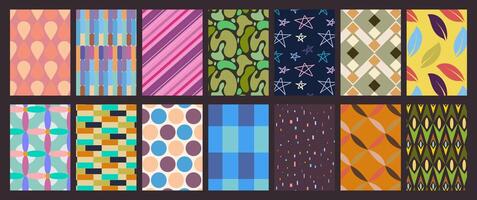 Collection of geometrical patterns with funky vibes. Groovy design perfect for social media, prints, fashion vector