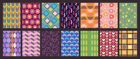 Abstract geometrical collection of simple patterns with retro colors. vector