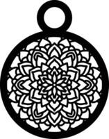 A black and white drawing of a circular flower vector