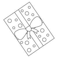 A coloring page with a present wrapped in polka dots vector