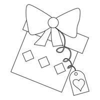 A gift box with a bow and a tag coloring page vector