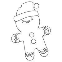 A coloring page with a gingerbread man in a santa hat vector