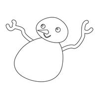 A snowman is shown in a line drawing vector