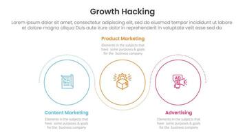 growth hacking infographic 3 point with outline circle circular wave up and down for slide presentation vector