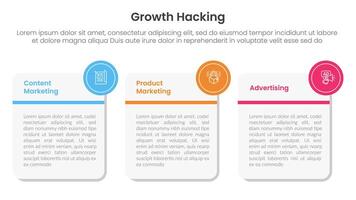 growth hacking infographic 3 point with big round square box for slide presentation vector