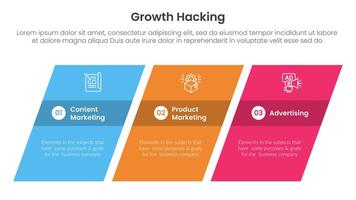growth hacking infographic 3 point with rectangle skew or tilt for slide presentation vector