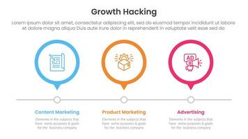 growth hacking infographic 3 point with outline circle timeline right direction for slide presentation vector