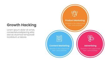 growth hacking infographic 3 point with balance pyramid circle stack triangle structure for slide presentation vector