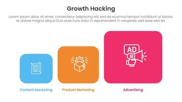 growth hacking infographic 3 point with round square box on chart shape for slide presentation vector