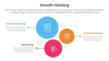 growth hacking infographic 3 point with vertical circle stack direction for slide presentation vector