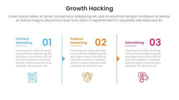 growth hacking infographic 3 point with column separation with arrow outline for slide presentation vector