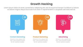 growth hacking infographic 3 point with callout box horizontal direction for slide presentation vector