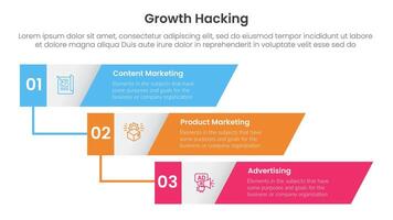 growth hacking infographic 3 point with vertical timeline skew rectangle waterfall for slide presentation vector