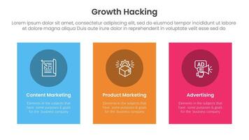 growth hacking infographic 3 point with vertical rectangle big box for slide presentation vector