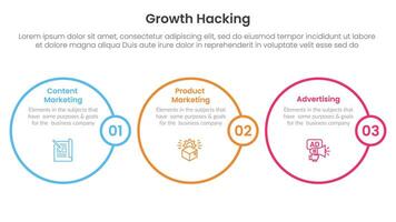growth hacking infographic 3 point with horizontal outline circle for slide presentation vector