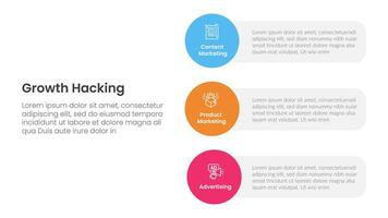 growth hacking infographic 3 point with vertical circle shape on stack layout for slide presentation vector