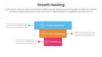 growth hacking infographic 3 point with rectangle block pyramid backwards structure for slide presentation vector