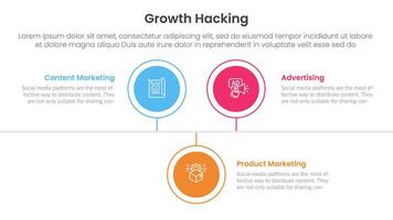 growth hacking infographic 3 point with circle timeline right direction up and down for slide presentation vector
