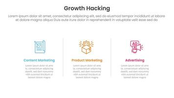 growth hacking infographic 3 point with horizontal clean information with line divider for slide presentation vector