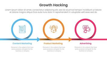 growth hacking infographic 3 point with circle or circular arrow right direction for slide presentation vector