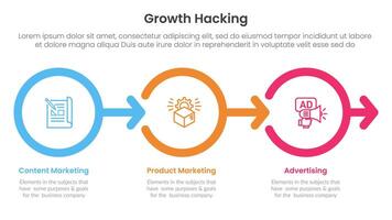 growth hacking infographic 3 point with outline circle right arrow direction for slide presentation vector