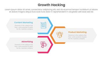 growth hacking infographic 3 point with vertical hexagon shape layout for slide presentation vector