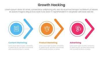 growth hacking infographic 3 point with circle and arrow shape right direction for slide presentation vector