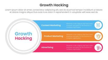 growth hacking infographic 3 point with big circle and long rectangle box for slide presentation vector
