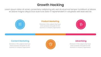 growth hacking infographic 3 point with small circle timeline horizontal for slide presentation vector