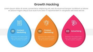 growth hacking infographic 3 point with waterdrop shape horizontal for slide presentation vector