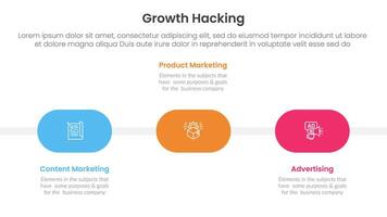 growth hacking infographic 3 point with round shape timeline horizontal for slide presentation vector