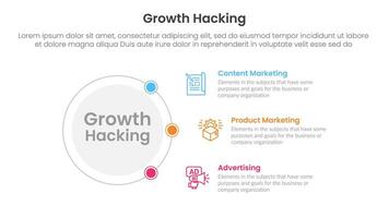 growth hacking infographic 3 point with outline circle connecting network content for slide presentation vector