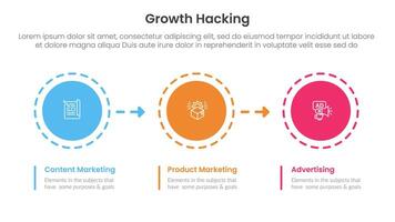 growth hacking infographic 3 point with circle and arrow right direction for slide presentation vector
