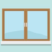 An open window with a wooden frame and a glass pane vector